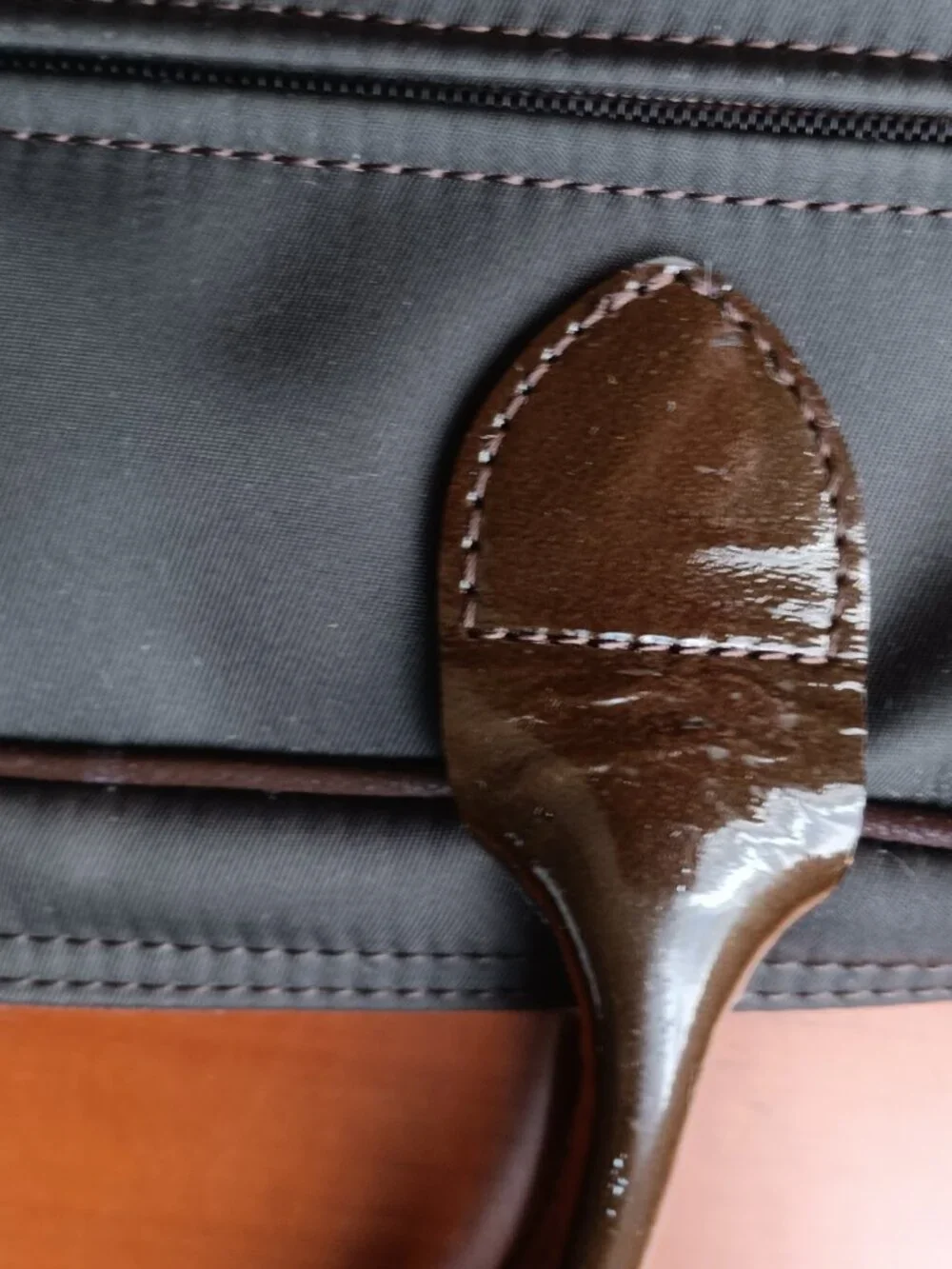 Longchamp Briefcase Brown Nylon Canvas & Patent Leather Pre-Loved MADE IN FRANCE